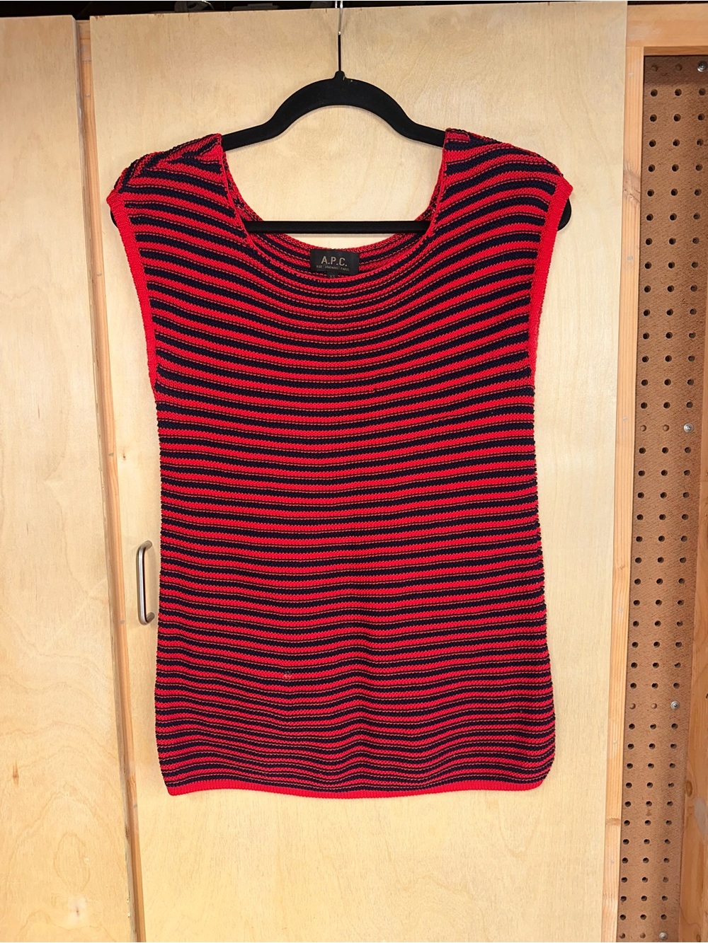 A.P.C. Red and Black Striped Knit Sleeveless Shell